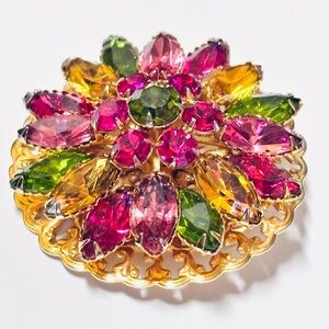 Vintage Fruit Salad Multi Colored Rhinestone Brooch